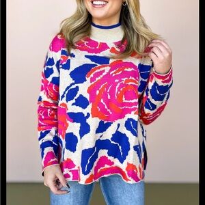Boutique Floral Patterned Sweater OVERSIZED*